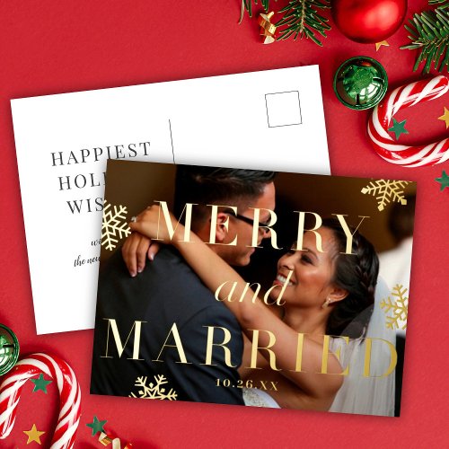 Merry  Married Newlywed Holiday FOIL Photo Card