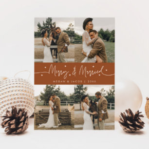 Merry & Married Newlywed Multi Photo Terracotta Holiday Card
