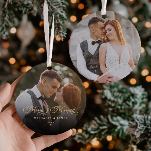 Merry &amp; Married Newlywed Photo Ceramic Ornament