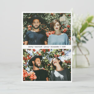 Merry Married Newlywed Two Photo Minimalist  Holiday Card