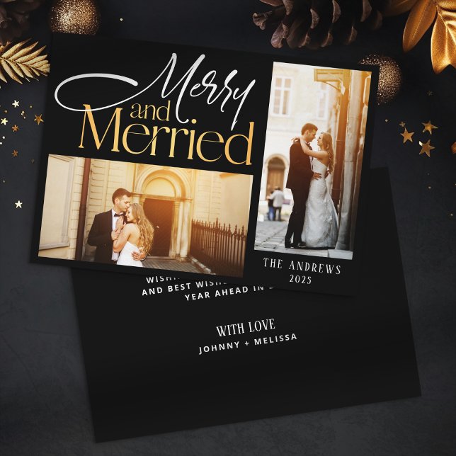 Merry & Married Newlyweds 2 Photo Christmas  Holiday Card (Creator Uploaded)