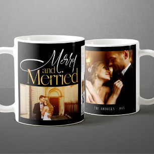 Merry & Married Newlyweds 3 Photo Christmas Coffee Mug