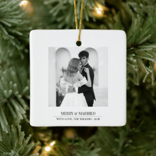 Merry & Married - Personalized Newlywed Christmas  Ceramic Ornament