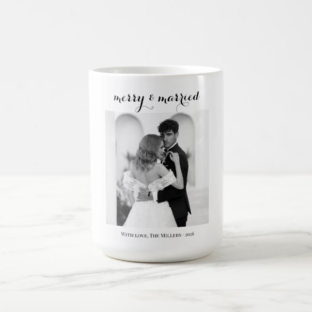 Merry & Married - Personalized Newlywed Christmas  Coffee Mug (Center)