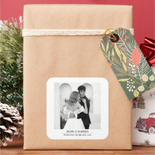 Merry & Married - Personalized Newlywed Christmas  Square Sticker