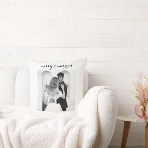 Merry & Married - Personalized Newlywed Christmas  Throw Pillow