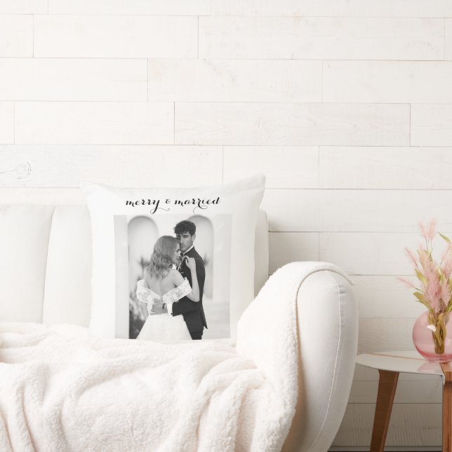 Merry & Married - Personalized Newlywed Christmas  Throw Pillow (Couch)