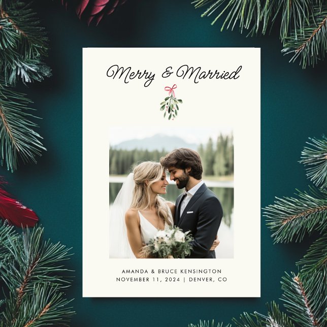 Merry & Married Personalized Newlywed Wedding Holiday Card (Creator Uploaded)