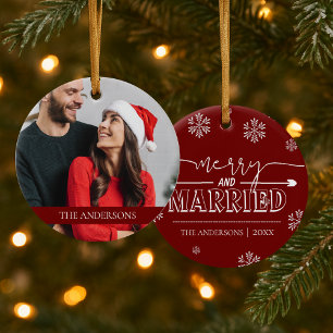 Merry & Married Personalized Photo Christmas Photo Ceramic Ornament