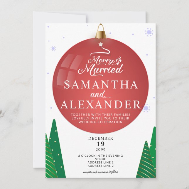 Merry Married Photo Modern Christmas Star Wedding Invitation (Front)