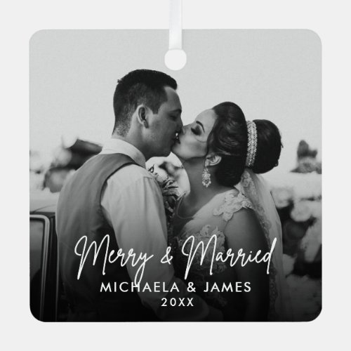 Merry  Married Photo Names  Year Metal Ornament