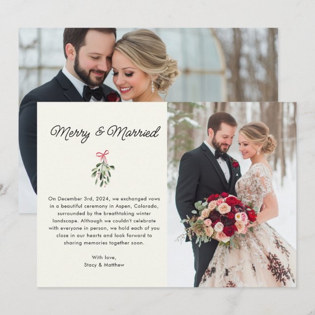 Merry & Married Photo Wedding Announcement Card (Front/Back)