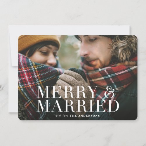 Merry  Married red plaid photo card
