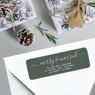 Merry Married Sage Green Christmas Return Address Label