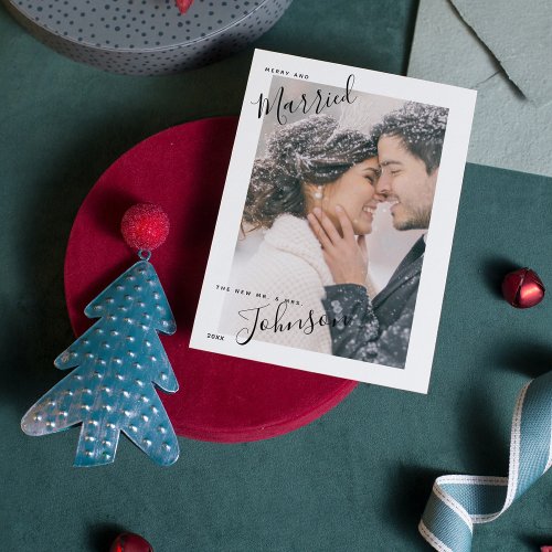 Merry  Married Script Name Photo Christmas Card
