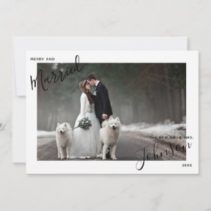 Merry & Married Script Name Photo Mr Mrs Christmas Holiday Card