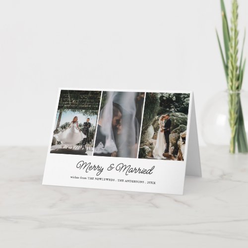 Merry  Married Script Newly Wed Couple Photo Holiday Card