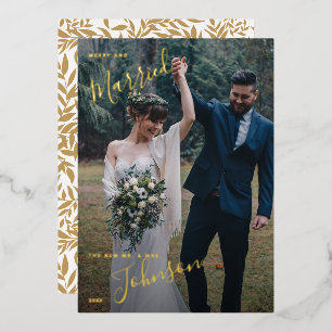 Merry & Married Script Wedding Photo Foil Holiday