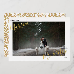 Merry & Married Script Wedding Photo Foil Holiday