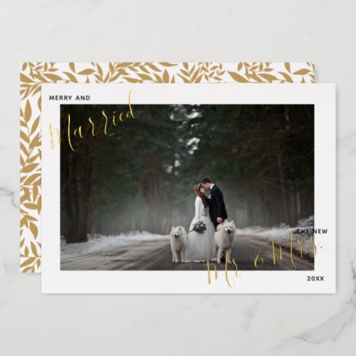 Merry  Married Script Wedding Photo Foil Holiday 