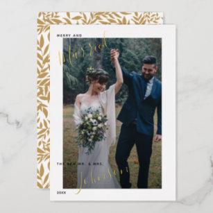 Merry & Married Script Wedding Photo Foil Holiday 