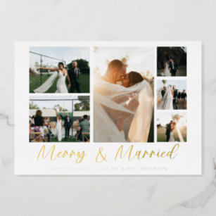 Merry & Married Silver 6 Multi Photo Holiday Card 