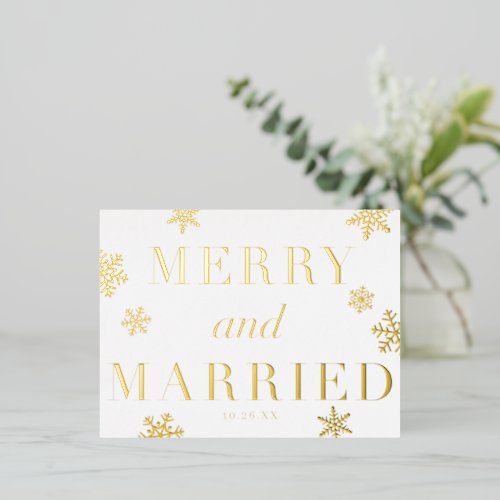 Merry  Married Snowflakes Holiday FOIL Postcard