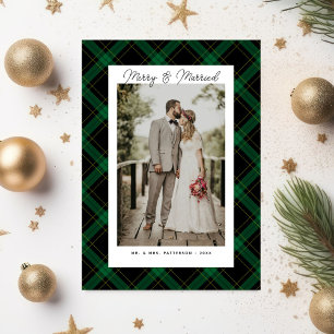 Merry & Married Tartan Plaid Christmas Photo Holiday Postcard