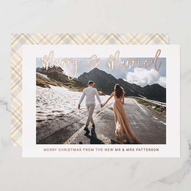 Merry & Married Wedding Mr & Mrs First Christmas Foil Invitation (Front/Back)