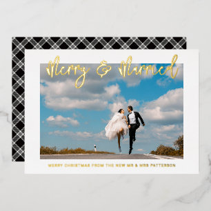 Merry & Married Wedding Mr & Mrs First Christmas Foil Invitation