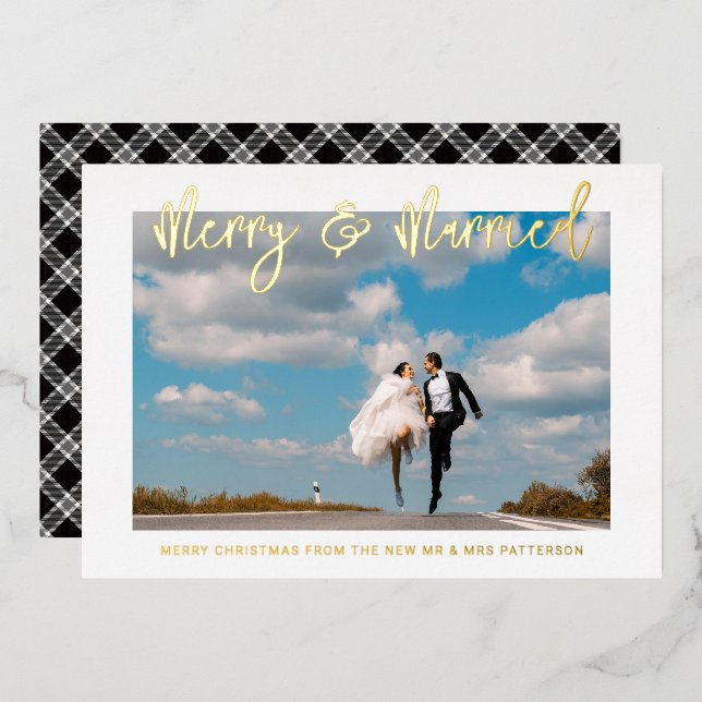 Merry & Married Wedding Mr & Mrs First Christmas Foil Invitation (Front/Back)