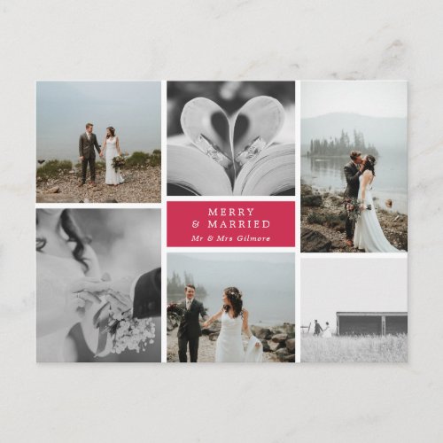 Merry  Married Wedding Photo Collage Postcard