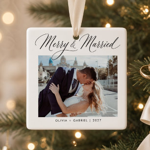 Merry & Married  Wedding Photo Newlywed Ceramic Ornament