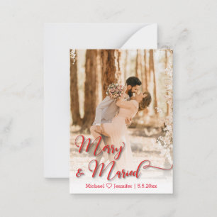 merry&married wedding photo red calligraphy note card