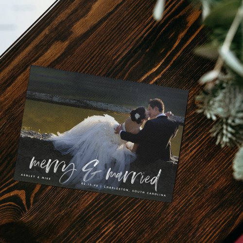Merry Married White Script Photo Holiday Postcard