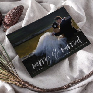 Merry Married White Script Photo Holiday Postcard