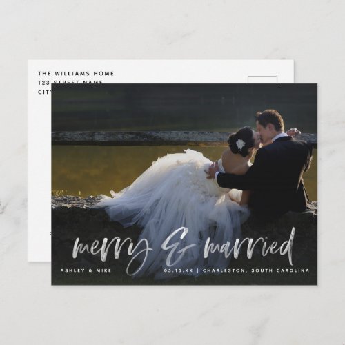 Merry Married White Script Photo QR Code Holiday  Postcard