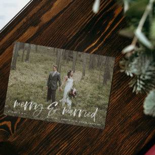 Merry & Married White Script Photo Thanks Postcard