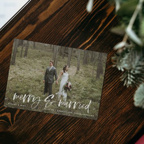 Merry  Married White Script Photo Thanks Postcard