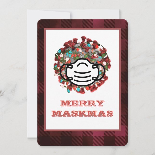 Merry Maskmas COVID Decorated Pathogen Mask Xmas Holiday Card (Front)