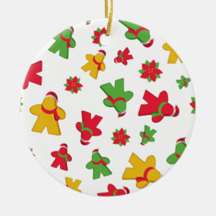 Merry Meeple Christmas Board Game Pattern Ceramic Ornament
