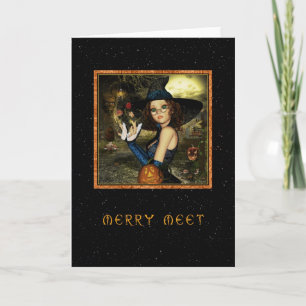 Merry Meet - Cute Witch Star Sky Holiday Card