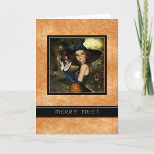 Merry Meet - Witch Autumn Leaves Holiday Card