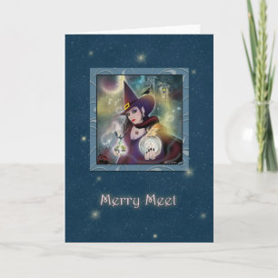 Merry Meet - Witch Blue Sparkle blank Holiday Card