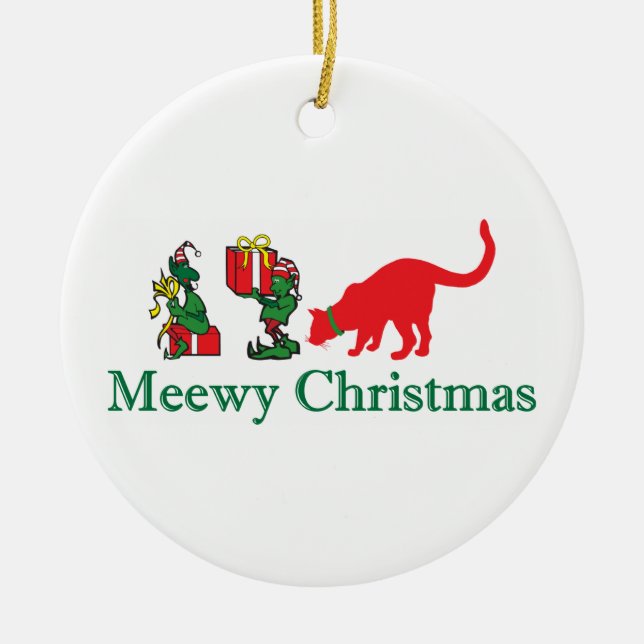 Merry Meewy Christmas Cats Ceramic Ornament (Front)