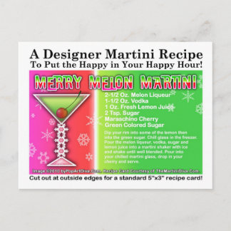 Merry Melon Christmas Martini Recipe Card Postcard