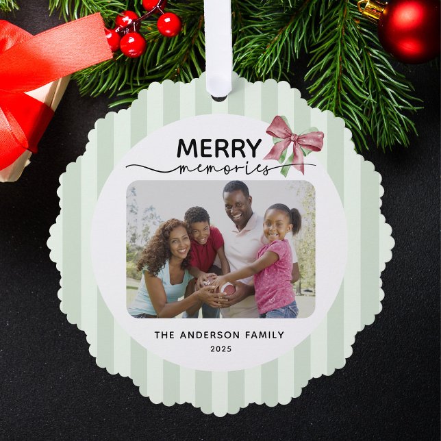 Merry Memories 2 Photos Christmas Ornament Card (Creator Uploaded)