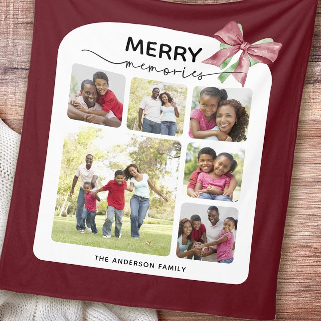 Merry Memories Photo Collage Christmas Fleece Blanket (Creator Uploaded)