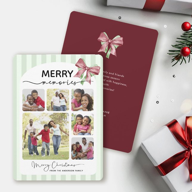 Merry Memories Photo Collage Message Bow Christmas Holiday Card (Creator Uploaded)