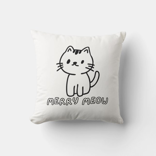 Merry Meow Cat  Throw Pillow (Front)